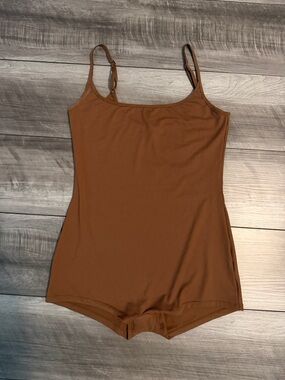 Free People Chestnut Brown Sleeveless Romper with Adjustable Straps seamless